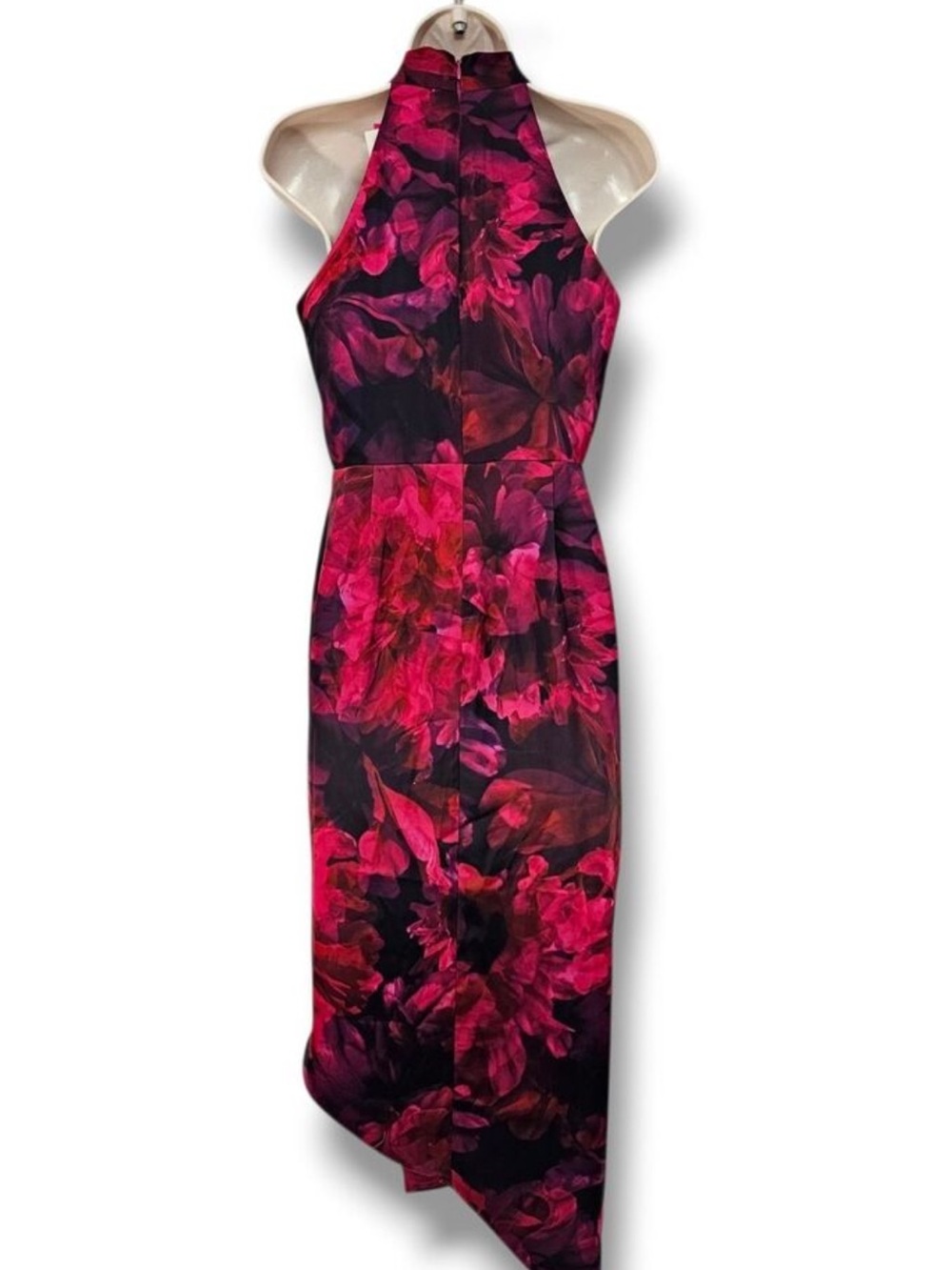 Alex Marie Hazel Satin Floral Halter Neck Asymmetrical Hem Dress NWT Size 4P